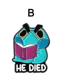 1pc/Set Strange Alien Frog Spoilers Brooch Enamel Pins Cartoon Frog Reading Book Metal Brooches Backpack Lapel Badge Funnt Jewelry Gifts - Green - View 11