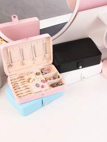 大容量PU皮革首饰盒，便携式旅行首饰收纳盒，多隔层设计，首饰展示盒，女士最佳礼物，适合收纳戒指、项链、耳环，是旅行、邮轮、情人节、万圣节、圣诞节的理想之选，也可作化妆包使用，是旅行必备单品。 - 彩色 - 查看 3