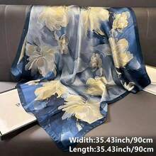 35.43inch Blue Printed Square Scarf, Fashionable Slim Satin Shawl, Summer Women's Headscarf-Halloween,Christmas,Fall,Winter, Supplies, QYVA - 藍色 - 查看 6