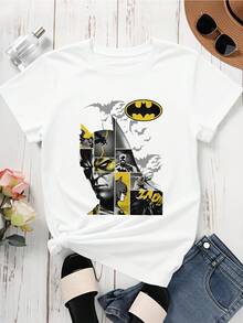 Warner Bros Batman Comic Style Graphic T Shirt Women Unisex Superhero Print Casual Top White - 白色 - 查看 2