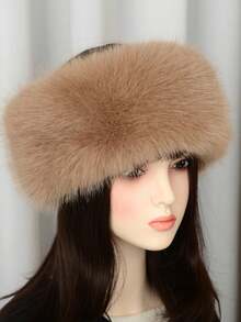 1pc Autumn/Winter Plush Solid Beanie Hat, Thickened Faux Fur Trim Warm Hat With Loop, Women
