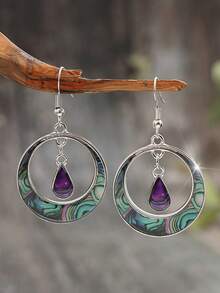 1 对几何复古宫廷风格油滴海螺合金圈形耳环，复古时尚女式耳环