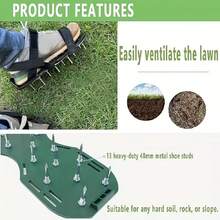 一对。花园土壤松土工具，草坪通气及土壤松土鞋套，穿戴方便，快速便捷，省时省力。配有两条可调节绑带，可固定在任何类型的鞋子上。26根4.5厘米长的铁钉，用于深层松土。适用于维护健康的草坪土壤和草坪养护。园艺工具。土壤松土工具，播种工具。 - 彩色 - 查看 3