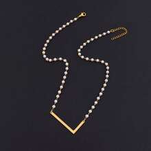 1pc Fashionable Retro Large Letter & Faux Pearl Decor Women Necklace - White - View 19