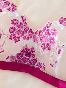 EverydayBra 1 SETS Of 2 Pieces Sedu Floral Fuchsia & White Embroidered Sheer Mesh Lingerie Set - Rose Red - View 3