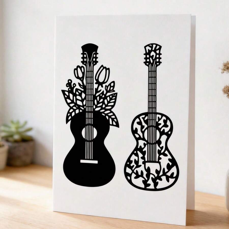 创意吉他模具，DIY剪贴簿相册和压花模板，贺卡制作工具，卡片纸切割工艺品，礼品卡制作模板模切。 - 銀色 - 查看 1