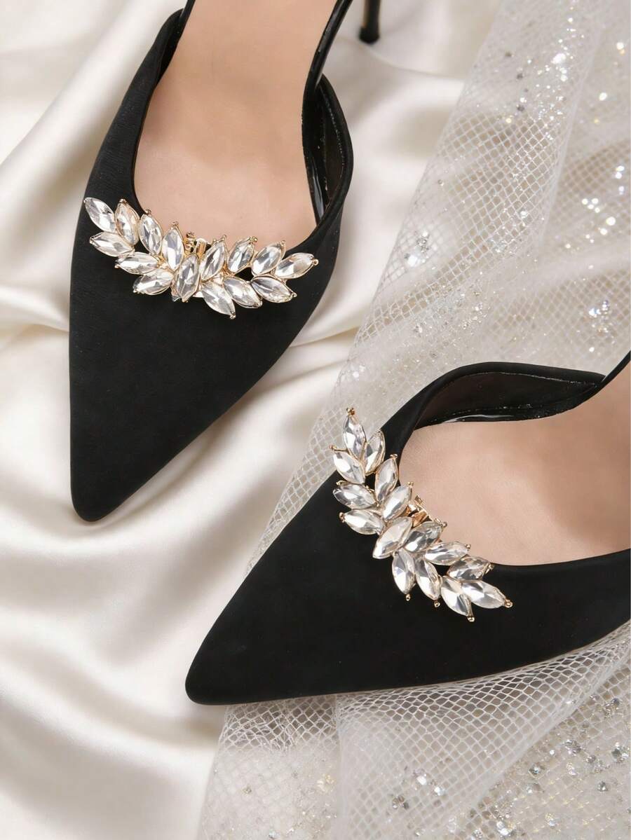 2 piezas Accesorio de zapato elegante con forma de corona de flores de metal con cristales, desmontable, en color plateado/dorado, adecuado para tacones altos, zapatos, zapatos de boda, zapatos de novia, zapatos de cristal en blanco, negro, naranja, rojo - Dorado - Ver 1
