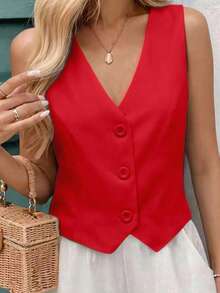 MICHELEE Elegant Women's Vest With V-Neck And Button Closure - Rojo - Ver 4