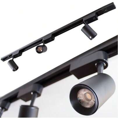 Kit Trilho Eletrificado 1 Metros Preto + 3 Spots Led Preto 7w/10w Luz Branco Frio/Quente Casa e Decoração