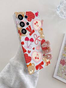 1pc Heart Cherry Bear Pattern Android Phone Case, Precise Cutout Camera Protection Suitable Compatible With Samsung, Nothing, Pixel, INFINIX, Redmi - Clear - View 5