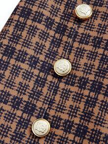 230g Retro Plaid High Waist Double-Breasted Casual Wide Leg Pants, Knit Fabric - Brown - View 4