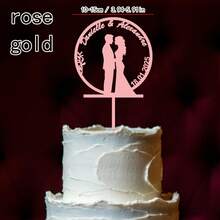 Decoraciones personalizadas para pastel de boda, topper de pastel acrílico con nombre personalizado de la novia & el novio para decoraciones de postres de boda, decoración de eventos con tema rústico bohemio - Etiqueta para pastel de bodas F - Ver 2