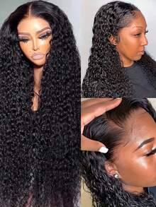 Jerry Curly Blended Hair Wig With Baby Hair Jerry Curly Lace Front Wigs 150 Density 13x4 Transparent Lace Front Wigs For Women - Natural & Black - View 2