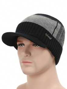 1pc Sport Emblem Fleece Lined Knit Beanie Hat