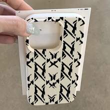 1pc White Matte Textured Minimalist Black Striped Pattern Phone Case, Compatible With IPhone 16 Pro Max, 15, 14 Plus, 13, 12, 11 - Multicolor - View 4