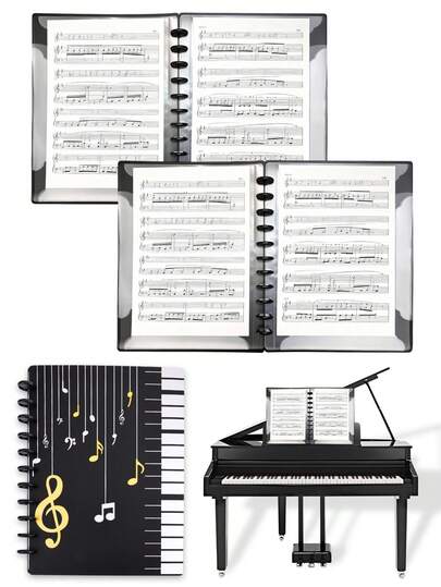 1个可重复使用的乐谱文件夹，多层插页设计，配有透明A4塑料套和安全扣，专业钢琴、合唱团和乐队乐谱整理器，[便携式乐谱活页夹和可重复使用的乐谱文件夹] 适用于音乐课、练习、演出、圣诞音乐会和新年音乐会