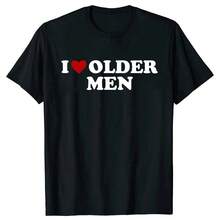 Camisetas divertidas "Amo a los hombres mayores" con corazón rojo, gráfico de verano, ropa de calle de algodón, camisetas de manga corta para regalos de San Valentín y Navidad - Negro - Ver 10