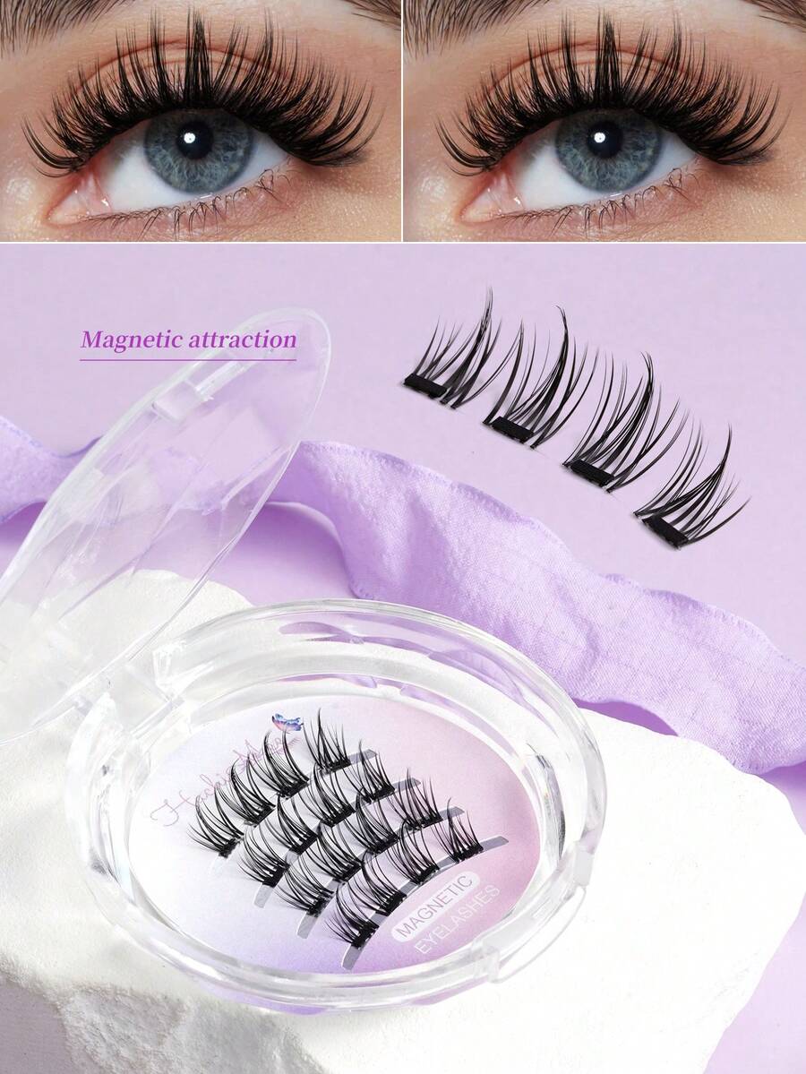 1 Pair Magnetic Eyelashes, Easy To Wear, Thick & Natural Curling Set - Black - View 1