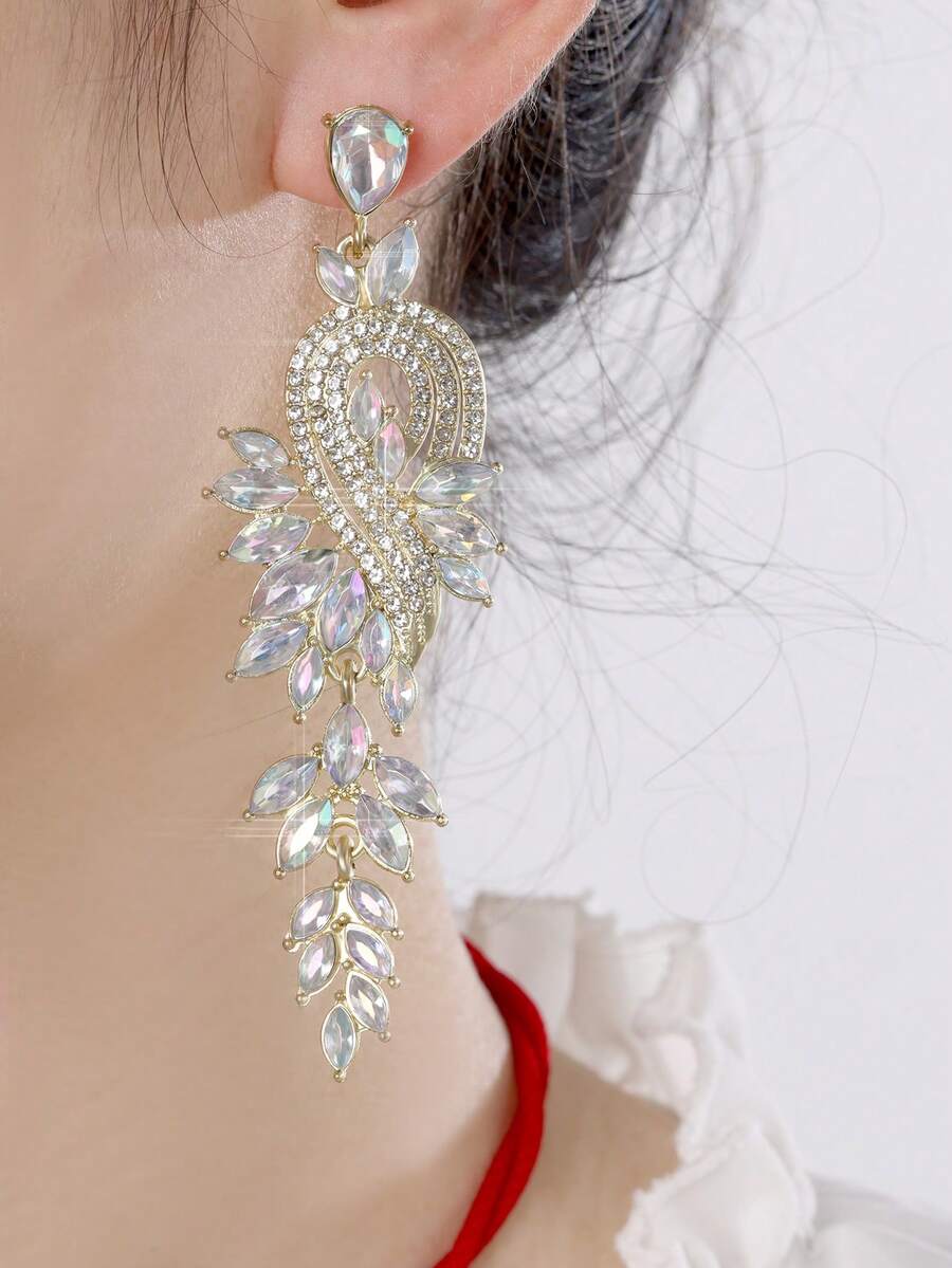 一对夸张水钻叶子和音符设计耳环，适合女性佩戴，可用于派对、约会之夜等场合。 - AB彩 - 查看 1