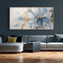 1幅现代简约蓝金花卉海报，抽象花卉画，无框墙面艺术，适用于客厅和卧室，植物家居装饰，独特礼品创意 - 彩色 - 查看 7