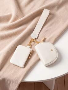 Dual Pouch Wristlet Wallet Fashion Keychain Wristlet Bag Cards For Women Men, Cash & Coins, Detachable Keychain & Card Holder, Stylish & Portable For Everyday & Sports Use Travel Wallet Coin Wallet Christmas Gifts, Holiday Gifts - bạch kim - Xem 6