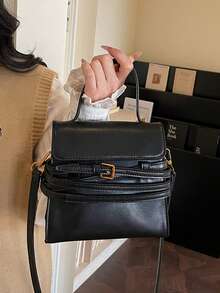 Women's Square Handbag, Fashion Minimalist Retro Elegant PU Leather Shoulder Bag, Suitable For Ladies, Girls, College Students, Suitable For Shopping, Commuting, Black - Black - View 3