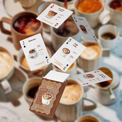 1 Box Coffee Recipe Playing Cards, 54 Unique Coffee Beverage Making Guide Cards With Acrylic Storage Box; Home, Game Night, Party Collectible. Fun Guide Poker, Creative Cards, Gift