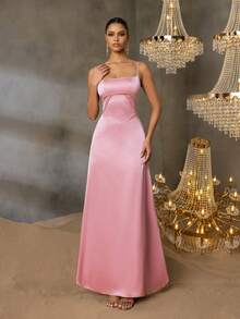 Faeriesty Đầm dạ hội thanh lịch với dây đeo mảnh, lưng hở, khóa kéo ở eo, kiểu dáng thướt tha, phù hợp cho chụp ảnh cưới, lễ cưới, kỷ niệm lãng mạn, tiệc tối trang trọng, sự kiện thảm đỏ, màu hồng mùa xuân. - Hồng - Xem 6