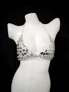 2026 Spring/Summer Swimsuit Cover-Up Accessories New Arrival Sexy Lingerie Performance Outfit, Heavily Embellished Bralette, Acrylic Rhinestone Beaded Body Chain, Sexy Design For Nightclub Stage, Ultra Glitzy - Bạc - Xem 7