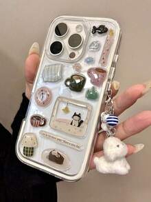 IREH DIY Cute Funny Snowman Tree Illustration Transparent Phone Case Compatible With IPhone 17 ProMax 17Pro 17 Air 17 16 ProMax 15 14 13 12 11 Pro Max Clear Lovely Shockproof Cover - 小貓貼紙 - 查看 2