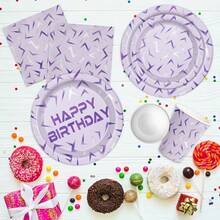 10/20/50/80pcs,Kpop Lavender Purple Lightning Happy Birthday Disposable Tableware, Purple Laser Energy Pattern Geometric Thunder Print 7inch & 9inch Paper Plates,Cups And Napkins For Purple Theme Birthday Party Supplies - Multicolor - View 3