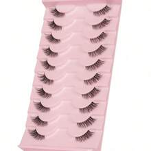 10对半截式透明假睫毛，猫眼假睫毛，仿貂毛假睫毛，柔软自然妆效假睫毛条，睫毛，假睫毛，假睫毛 - 黑色 - 查看 4