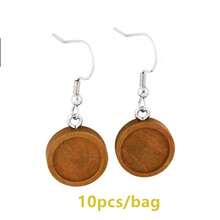 10pcs/Set 10/12/14/16/18/20/25/30mm Round Black Wooden Base Stainless Steel Earring Hooks Tray Blank Base Earring DIY Jewelry Making Accessories - Round Wood Earrings - View 10