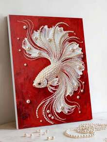 2D平面印刷DIY手工珍珠画套装，尺寸40x50厘米/15.75x19.7英寸，精美珍珠鱼图案，艺术图案，创意装饰画，DIY手工镶嵌珍珠画，含自粘珍珠和钻石，适合家居装饰、新房装饰、DIY手工爱好者、闺蜜礼物，钻石画套装，无框 - 彩色 - 查看 10