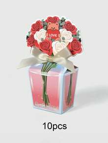 10支/1个创意3D郁金香花束礼盒，浪漫玫瑰泰迪熊花束礼盒，手绘透明花瓶饰以小鱼，象牙色缎带蝴蝶结，适合摆放在桌面，可用于生日、乔迁、情人节、周年纪念、婚礼、表白等场合，是馈赠亲朋好友的理想小礼物。 - 創意花朵禮品包裝盒 - 查看 15