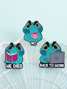 1pc/Set Strange Alien Frog Spoilers Brooch Enamel Pins Cartoon Frog Reading Book Metal Brooches Backpack Lapel Badge Funnt Jewelry Gifts - Green - View 4