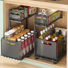 2-Tier Pull Out Under Sink Organizer: Height-Adjustable Cabinet Storage Rack - Black - View 8