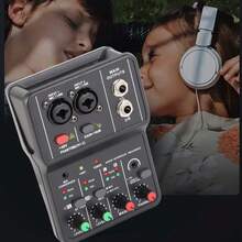 2 Channels Audio Mixer USB 48V Phantom Power Compact Sound Mixing Console for Music Recording Home Karaoke Internet Karaoke - Negro - Ver 8