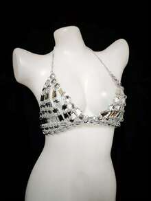 2026 Spring/Summer Swimsuit Cover-Up Accessories New Arrival Sexy Lingerie Performance Outfit, Heavily Embellished Bralette, Acrylic Rhinestone Beaded Body Chain, Sexy Design For Nightclub Stage, Ultra Glitzy - Bạc - Xem 2