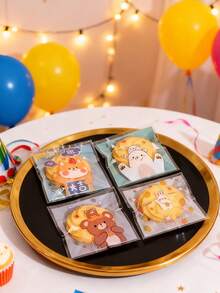 500pcs Cute 4-In-1 Cartoon Bear & Rabbit Shaped Matte Self-Adhesive Seal Bags, Candy, Snowflake, Cake, Cookie, Soft Candy Snack Baking Packaging Bags, Individual Gift Bags Suitable For Thanksgiving, Christmas, Halloween, Valentine's Day, New Year - Multicolor - View 4