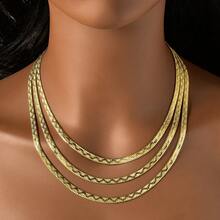 1pc Fashion Personality 18k Gold Plated Shining Snake Bone Texture Necklace Elegant Style Women Daily Commuting Dance Street Party Wear - Gold - View 1