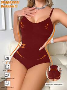 1pc High Elasticity Knitted Fabric Shapewear, Sculpting Hips & Waist For Women - Burgundy - View 6