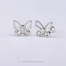 1颗锆石蝴蝶耳软骨钉，不锈钢螺丝球耳环 - 銀色 - 查看 2