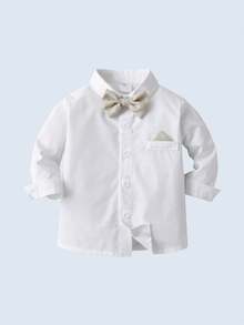 BOARNSEORL 两件套男婴绅士套装，长袖衬衫配领结和背带裤，时尚帅气，适合生日派对、婚礼、周年纪念日等场合。 - 卡其色 - 查看 7