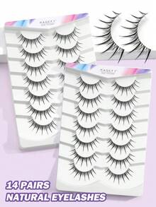 MAGEFY 7/14 pares de pestañas postizas de estilo de dibujos animados, ligeras y naturales - Banda transparente de pestañas falsas de visón de ojos de gato, crea un maquillaje diario natural - Reutilizables, cómodas, aptas para principiantes - Negro - Ver 8