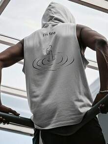1pc Printed Sleeveless Men's Casual Sports Hooded Tank Top, Summer - Grey - View 1