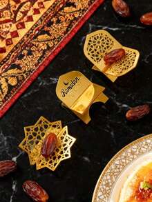 Bộ 4/8 giá trưng bày acrylic, họa tiết hình học nhỏ gọn, bộ trưng bày chà là và kẹo, giá trưng bày mỏng cho chà là, kẹo và trang trí văn phòng theo phong cách Hồi giáo, vật trang trí sáng tạo cho các buổi họp mặt gia đình và bàn ăn, bát đựng kẹo đa chức năng phù hợp cho phòng khách, nhà bếp, bàn ăn và các dịp lễ (không tiếp xúc trực tiếp với thực phẩm) - Vàng - Xem 5