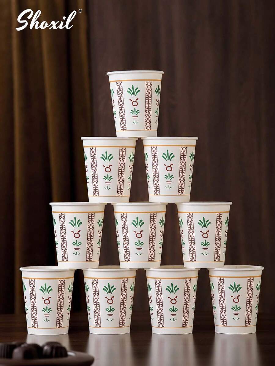 shoxil 25/50/100pcs Middle Eastern Style Printed Paper Cups, Disposable Tulip Pattern Paper Cups, Coffee/Tea Cups For Party, Suitable For Hosting Guests, Gatherings, Ramadan - Paper Cup - View 1
