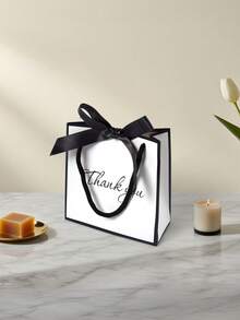 10pcs/5pcs/1pc Creative Black & White Thank You Gift Bags, Classic Color Scheme, Romantic Black Satin Ribbon Bow, Elegant "Thank You" Graphic Print, Suitable For Thanksgiving, Gifts, Birthdays, Weddings, Corporate Appreciation - White With Black Edges - View 8