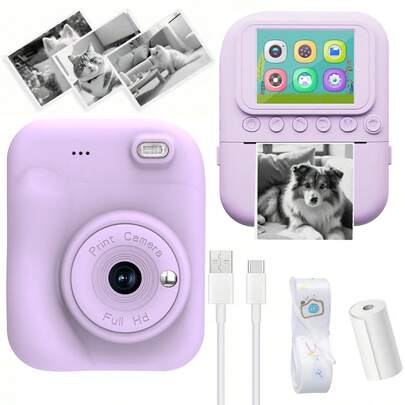 PRINHSJI 数码照片打印机兼即时相机，配备MP3播放器和多种拍摄模式，是培养兴趣和创造力的绝佳工具，也是节日和摄影爱好者的理想礼物。